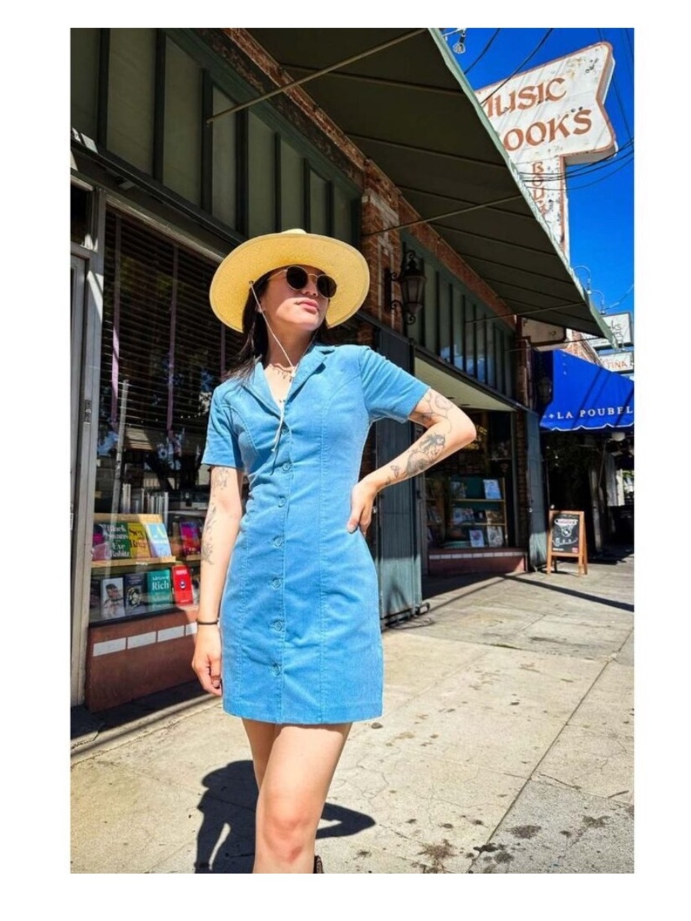 Rolla’s francoise blue corduroy fitted mini dress